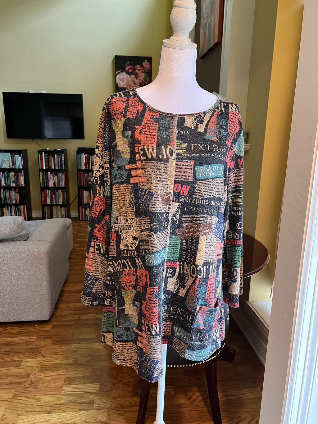 Shana Multicolored Newpaper Print Tunic