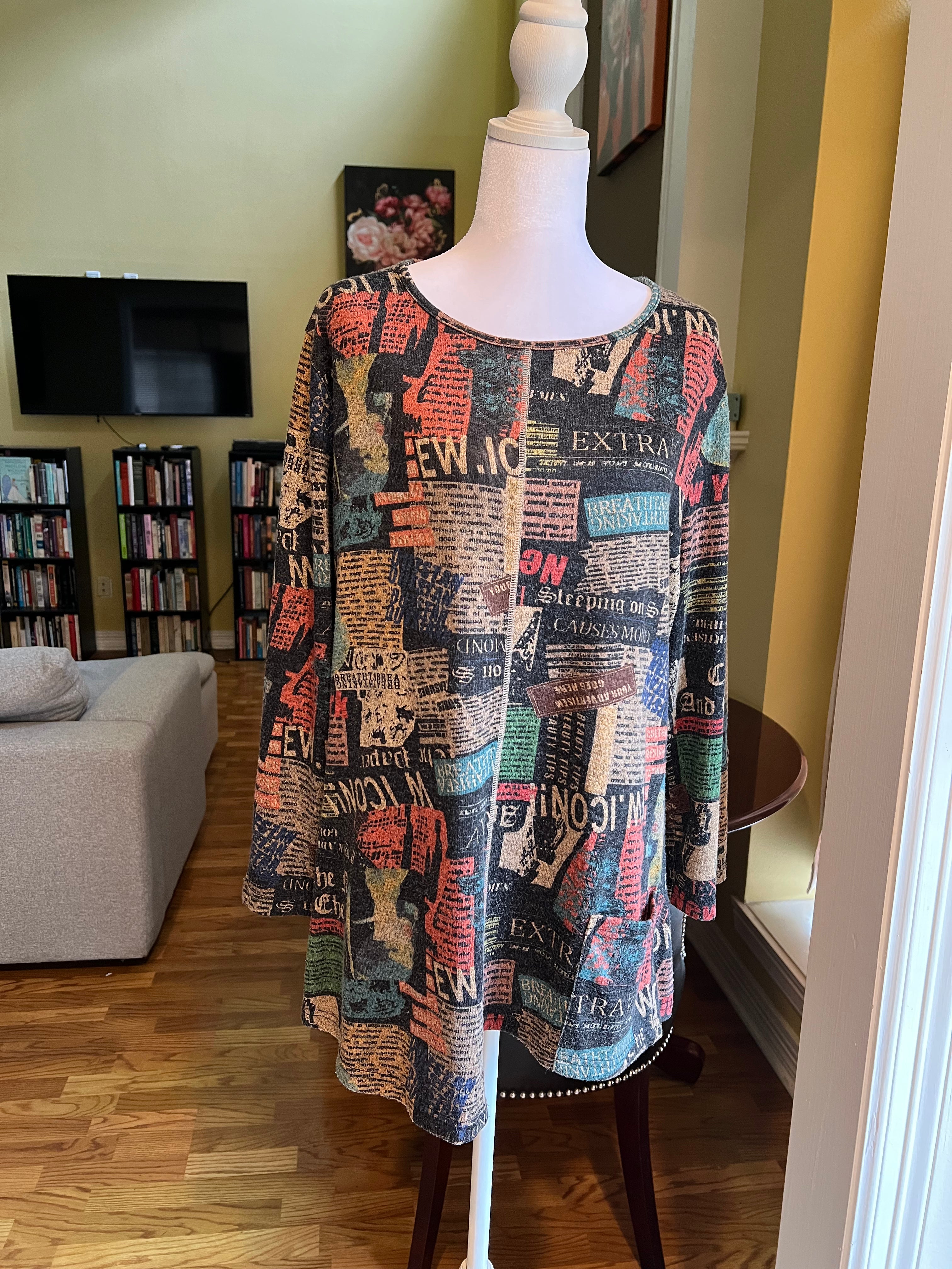Shana Multicolored Newpaper Print Tunic
